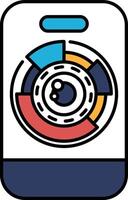 A close up of a camera lens with a red, blue and yellow circle in the middle vector