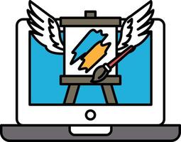 A laptop screen shows a painting with a brush and a palette vector