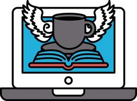 A laptop screen with a cup and wings on it vector