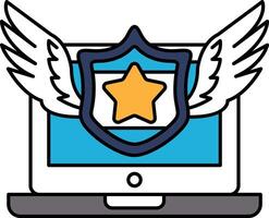 A computer screen with a shield and wings on it vector