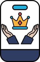 A phone case with a crown on it and two hands holding it vector
