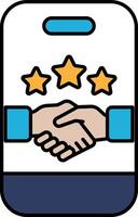 A hand shaking another hand with three stars in the background vector