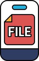 A red and white file icon with a blue border vector