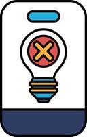 A phone with a light bulb on it and an X on it vector