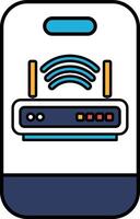 A blue and white cell phone with a wifi router on it vector