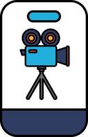 A blue camera with a tripod is on a white background vector