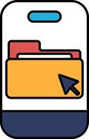 A phone with a folder on it and a mouse cursor on it vector