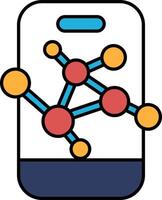 A cartoon drawing of a cell phone with a molecular structure on the screen vector