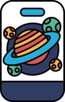 A colorful drawing of a planet with a blue and white background vector