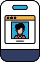 A man's face is displayed on a phone screen vector