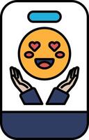 A smiling face with two hands holding it, with a heart on the face vector