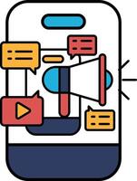 A phone with a large speaker on it and a bunch of text and images surrounding it vector