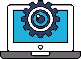 A computer monitor with a gear and a camera on it vector