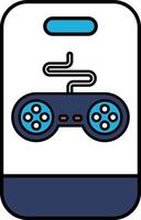 A blue and white cell phone with a controller on it vector
