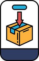 A box with a red arrow pointing down vector