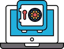 A blue and white laptop with a lock on it vector