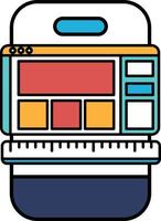 A blue and white cell phone with a ruler on top of it vector
