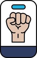 A fist is drawn with a blue background vector