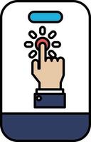 A hand pointing to a button on a phone vector