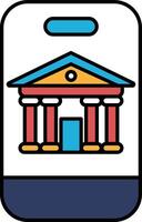 A building with red, blue and yellow pillars is shown on a phone vector
