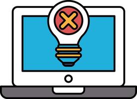 A computer monitor with a light bulb on it and an X on it vector
