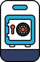 A blue and white image of a safe with a red knob vector