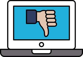 A laptop screen with a thumbs down symbol on it vector