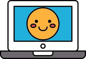 A cartoon face with a smile on a laptop screen vector
