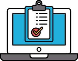 A laptop screen shows a checklist with a red checkmark vector