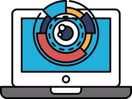 A laptop screen shows a colorful eye with a red, blue vector