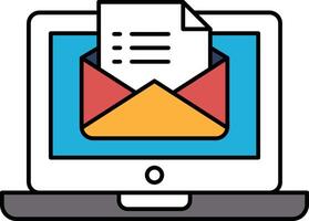 A laptop screen shows an email with a red envelope on it vector