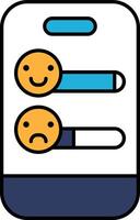 A phone with two faces on it, one with a frown and the other with a smile vector