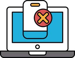 A laptop screen with a phone icon on it and an X on it vector