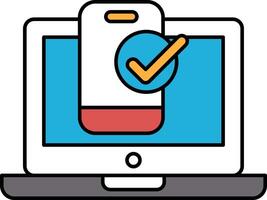A laptop screen shows a phone with a check mark on it vector