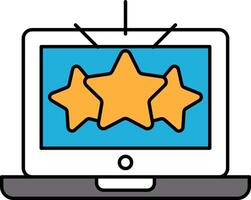 A laptop screen with three stars and a bright light shining on them vector