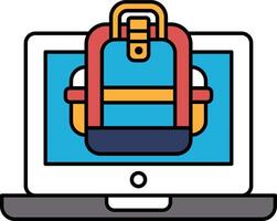 A laptop screen shows a backpack with a strap vector