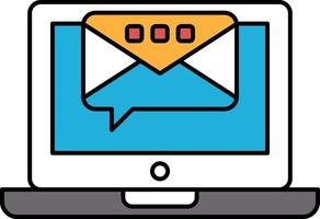 A laptop screen shows an email with a red and yellow envelope vector