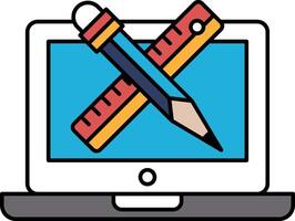 A laptop screen with a pencil and ruler on it vector