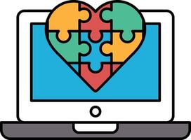 A computer monitor with a heart made of puzzle pieces vector