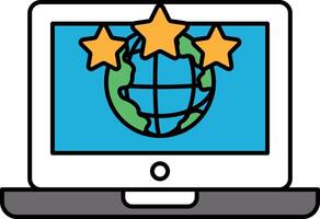 A laptop screen with three stars and a globe vector