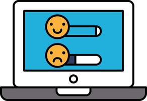 A computer monitor shows two faces with one of them having a sad expression vector