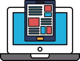 A laptop screen shows a tablet on it vector