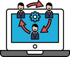 A laptop screen shows three men in suits and ties, with arrows pointing to them vector