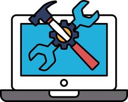 A laptop with a hammer and wrench on it vector