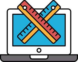 A laptop screen shows a ruler and a pair of rulers crossed over each other vector