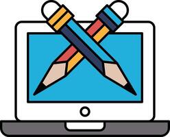 A laptop screen with two pencils on it vector