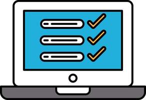 A laptop screen with a blue background and three check boxes vector