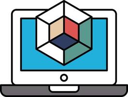 A computer monitor displays a cube on the screen vector