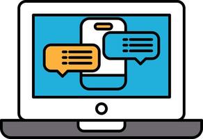 A laptop screen shows a cell phone with a chat window open vector