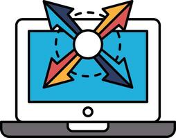 A laptop screen with four arrows pointing in different directions vector